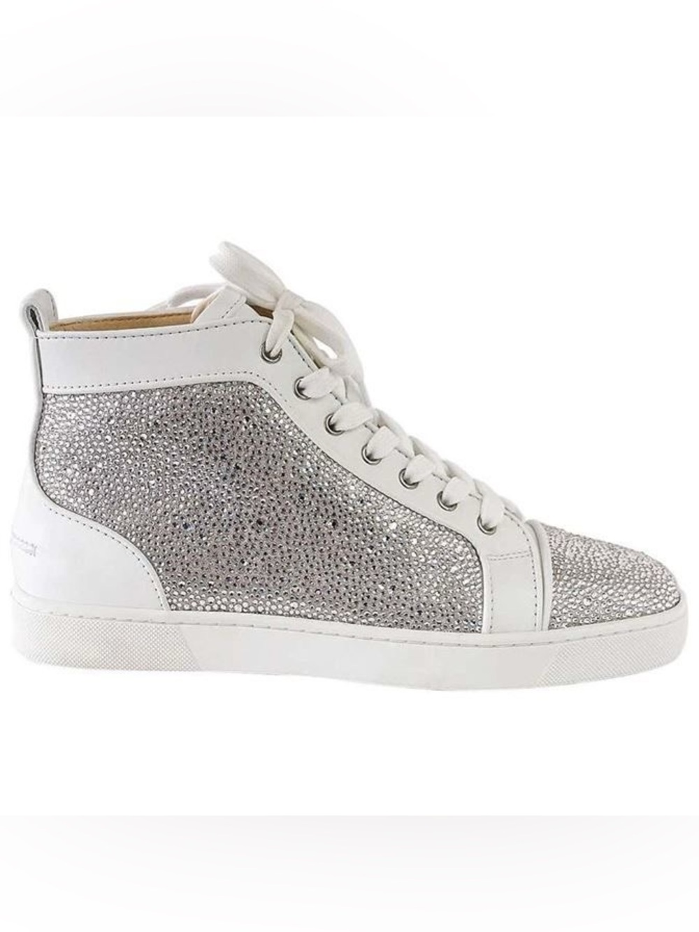 Christian Louboutin Men's Silver Crystal High-Top Sneaker with White Trim